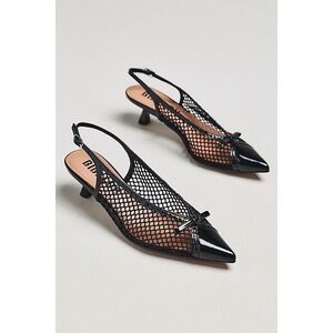 Bibi Lou Mesh slingback kitten heels Black NIB size 8.5